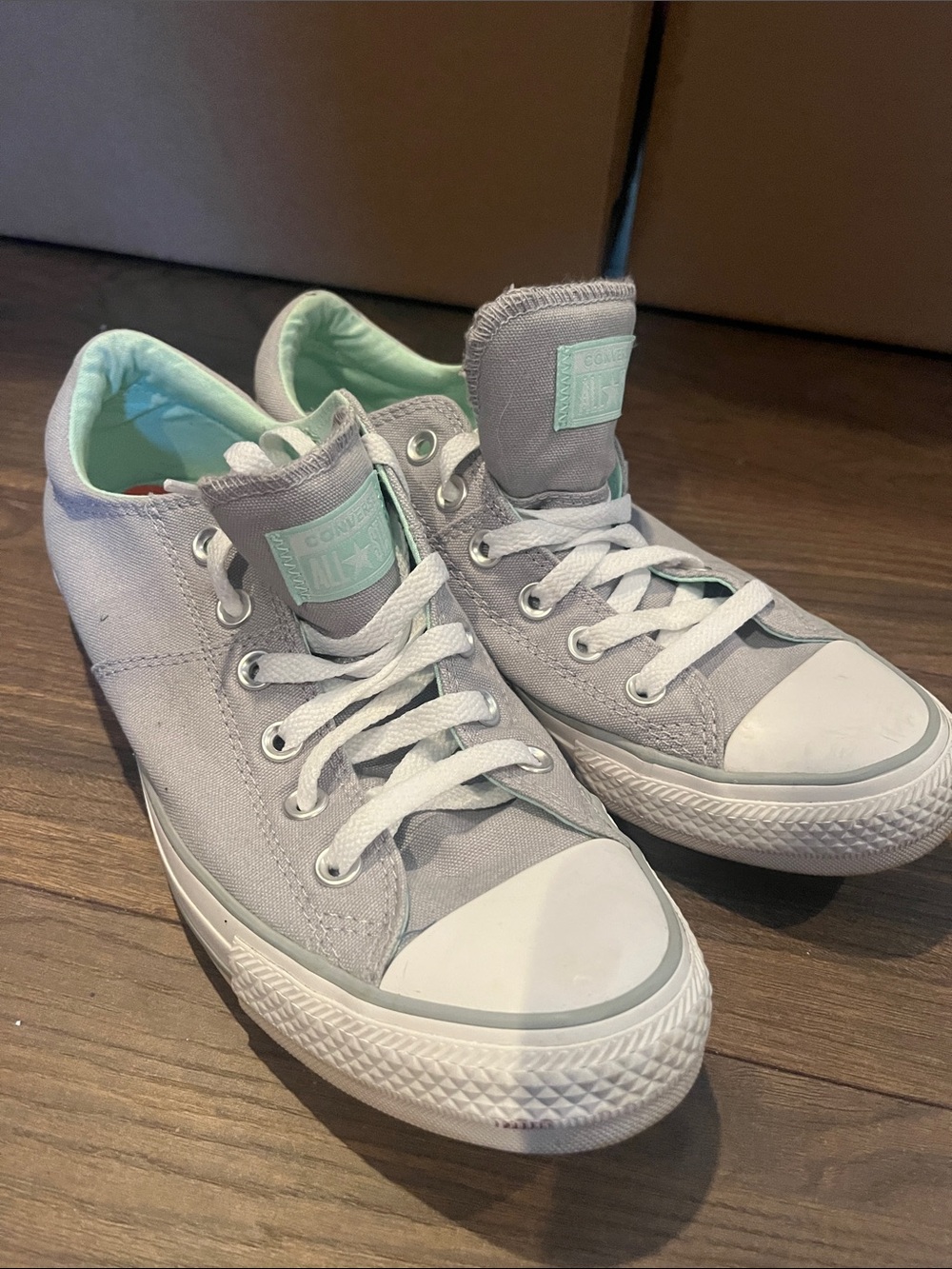 Converse Kids Low Top Sneakers in Light Gray with Mint Accents